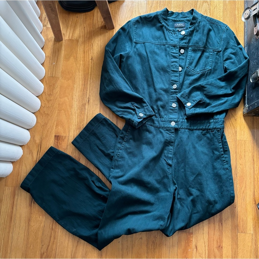 A.P.C. Green collarless jumpsuit